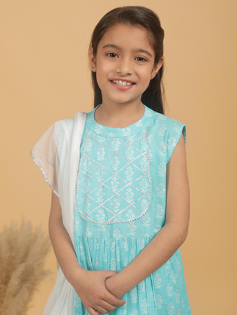 girls floral mandarin neck kurta palazzo set with dupatta - 21719694 - Standard Image - 4