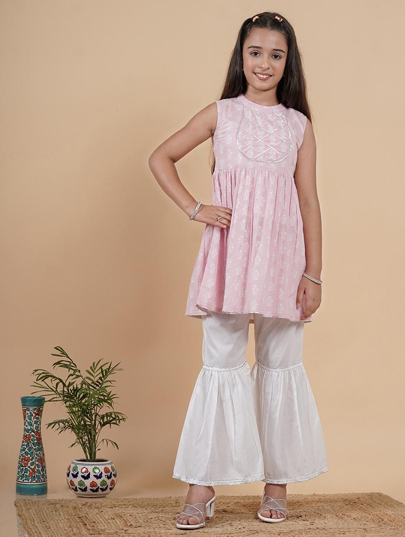girls floral mandarin neck kurta palazzo set with dupatta - 21719695 - Standard Image - 1