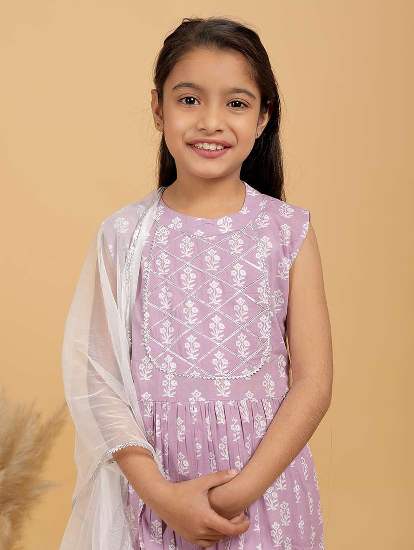 girls floral mandarin neck kurta palazzo set with dupatta - 21719696 -  Standard Image - 4