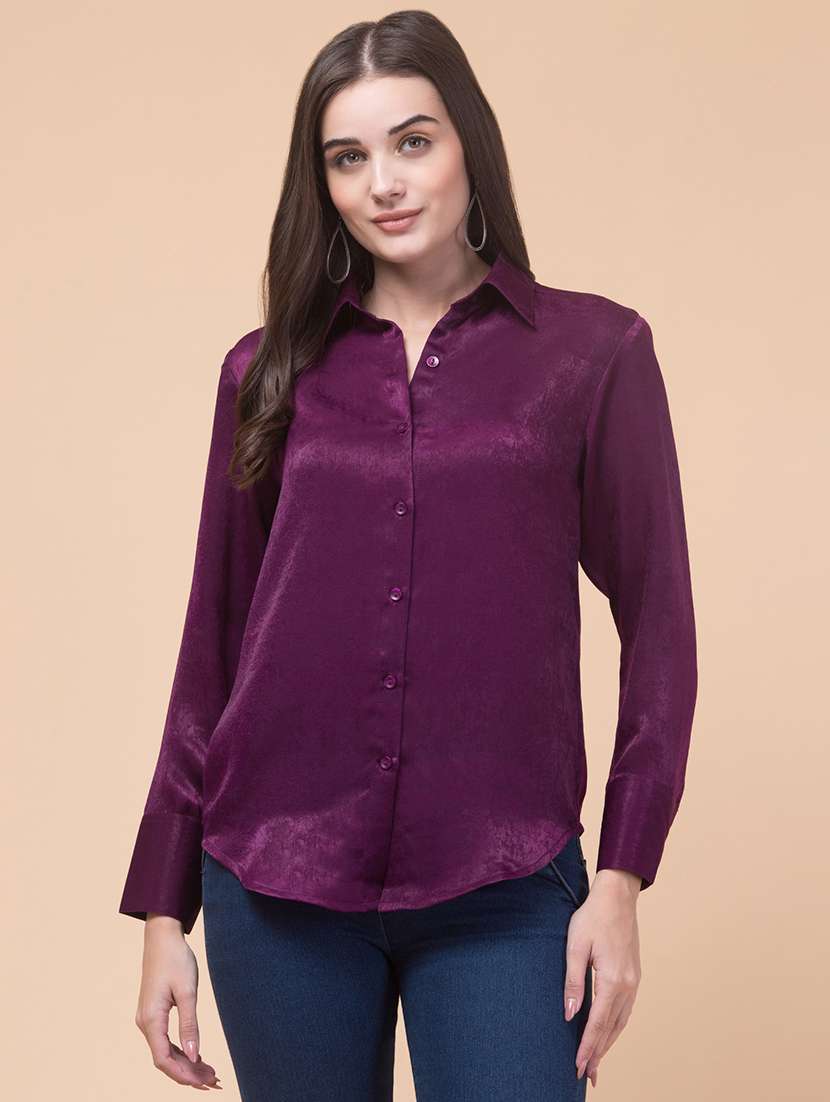 women solid collared regular shirt