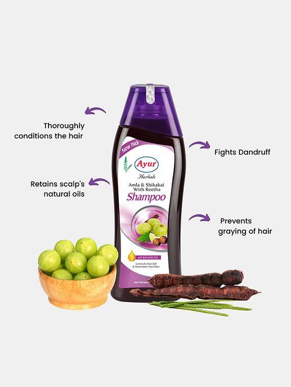 ayur herbals amla & shikakai shampoo with reetha conditoner i dandruff ,hair fall & greying i unisex, pack of 1-500ml - 21719709 -  Standard Image - 1