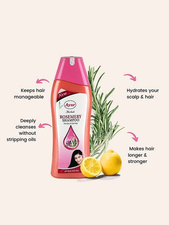 ayur herbals rosemery shampoo with rose, lemon & aloevera i for healthy & shiny hair i best suited for dry & dull hair i 500ml - 21719715 -  Standard Image - 1