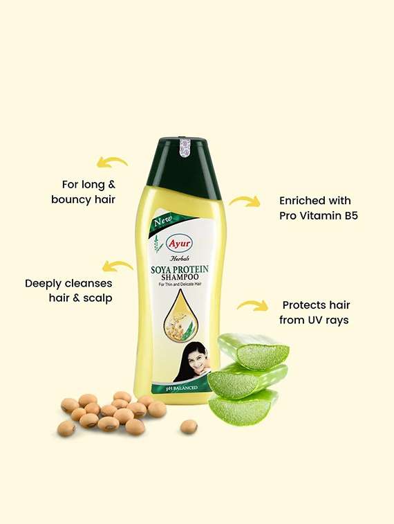 ayur herbals soya protein shampoo with orange, aloevera ,pro-vitamin b5 | for thin & delicate hair i unisex, pack of 1-500ml - 21719717 -  Standard Image - 1