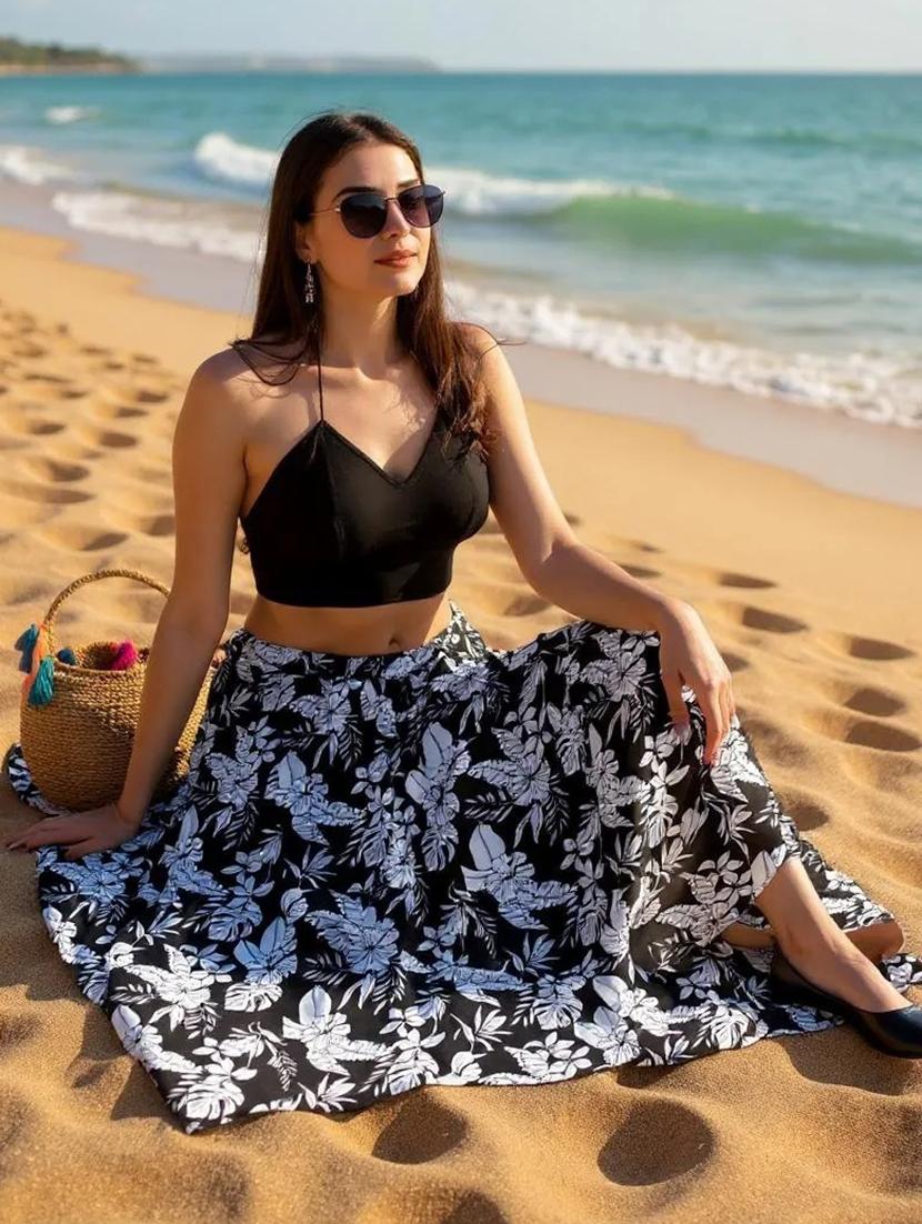 women printed mid rise flared long skirt - 21719718 - Zoom Image - 0