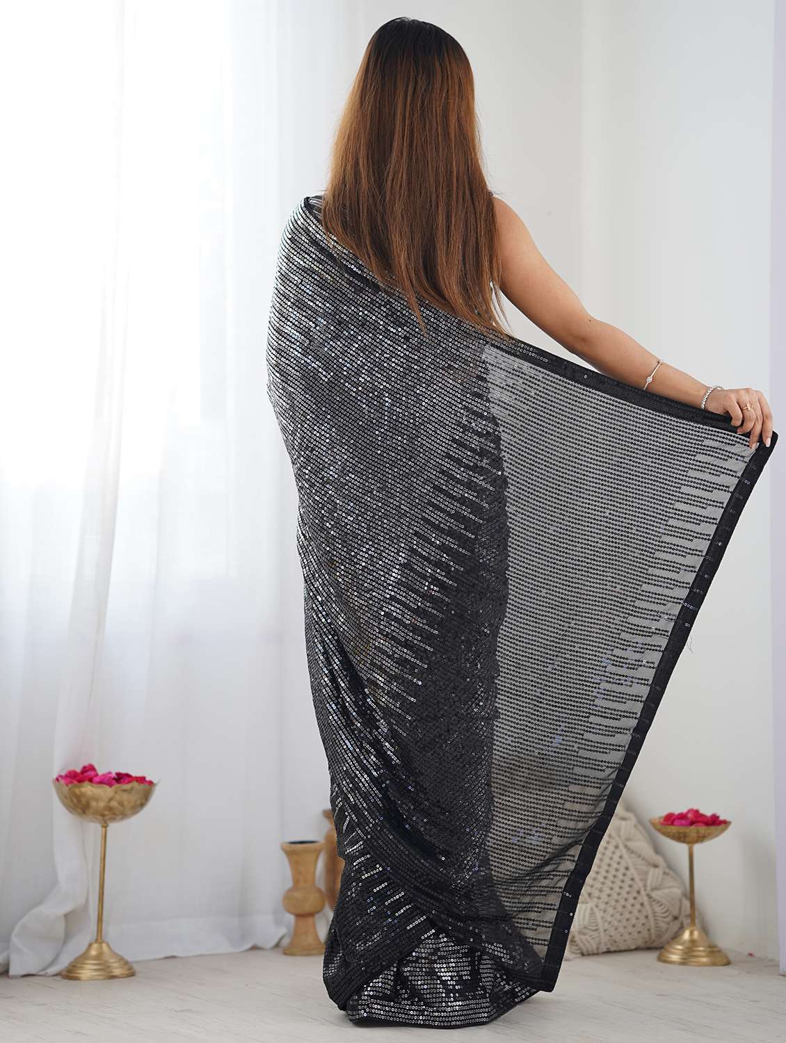 women black sequin work saree with blouse - 21719744 -  Standard Image - 1