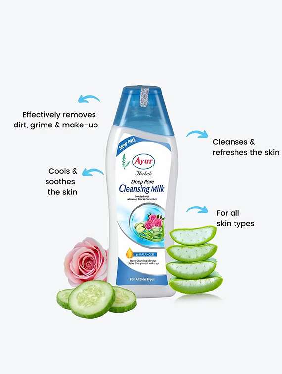 ayur herbals deep pore cleansing milk enriched with aloevera, rose & cucumber i for make up remover i unisex, pack of 2 -200ml - 21719748 -  Standard Image - 1