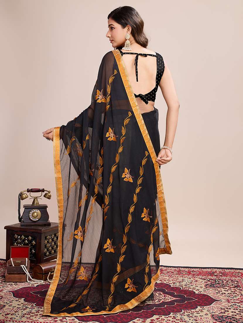 women black embroidered saree with blouse - 21719750 - Standard Image - 1