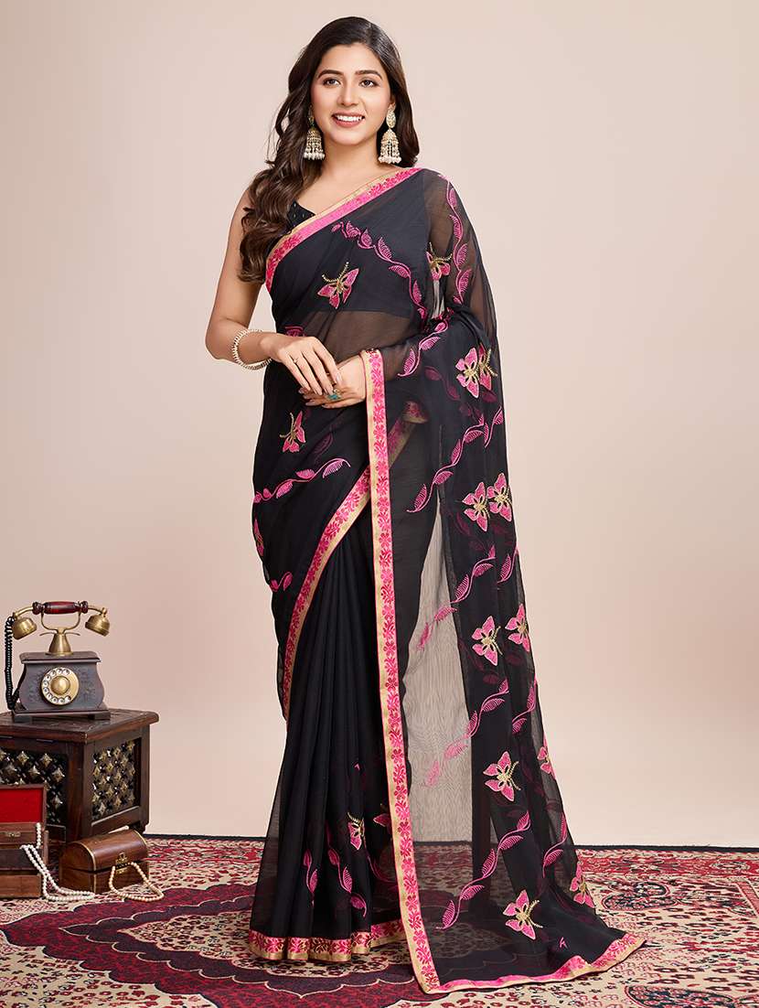 women black embroidered saree with blouse