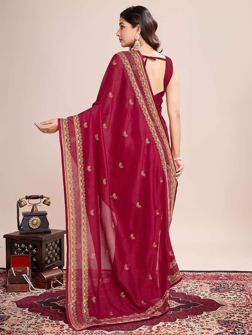 women maroon embroidered saree with blouse - 21719756 -  Standard Image - 1