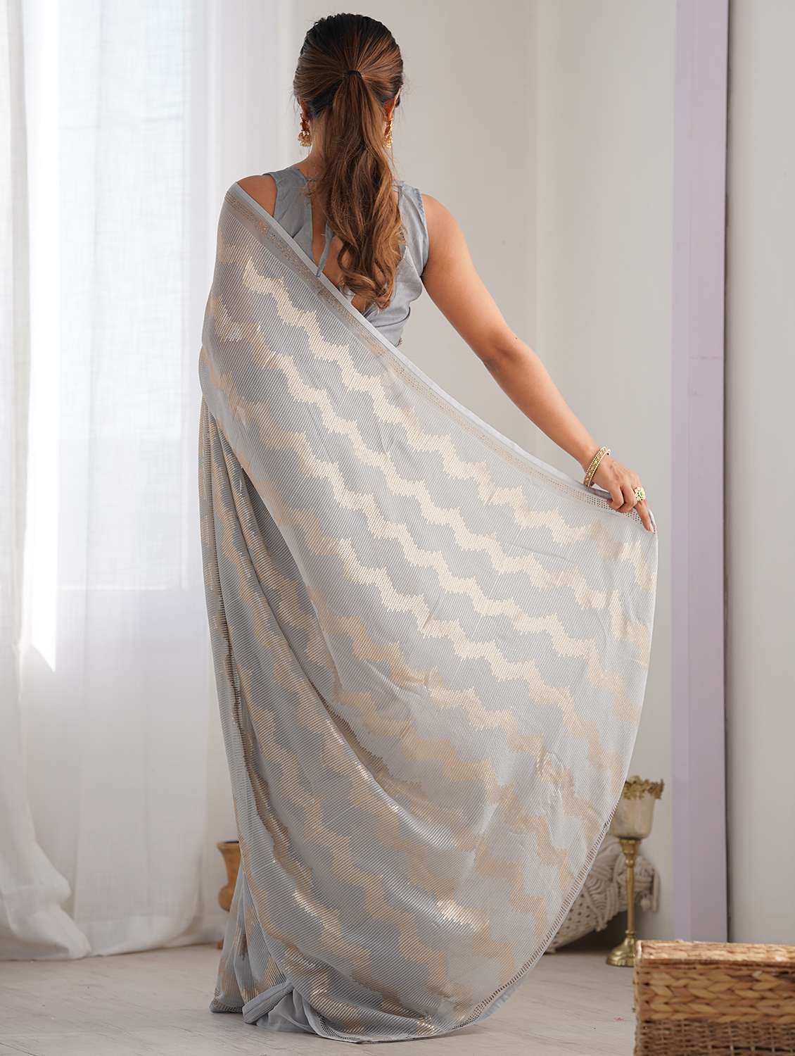 women grey sequin work saree with blouse - 21719791 -  Standard Image - 1