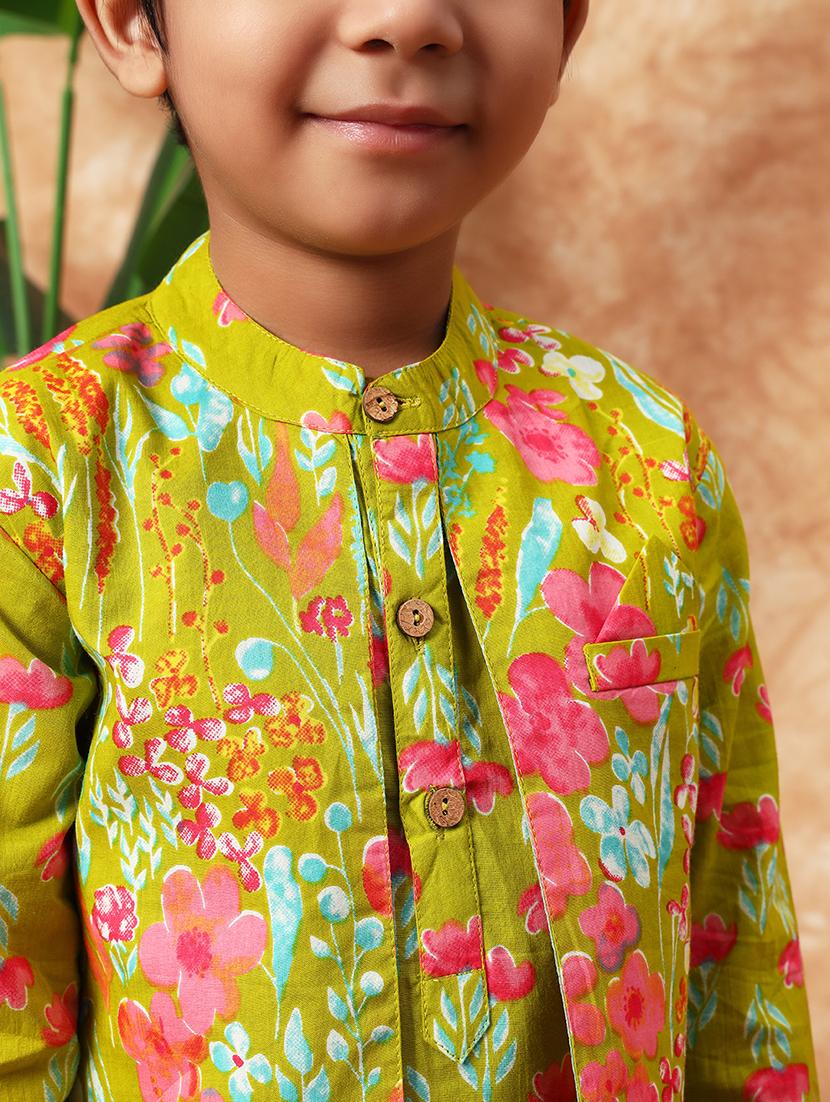 boys mandarin neck printed kurta pyjama set - 21719813 - Standard Image - 4