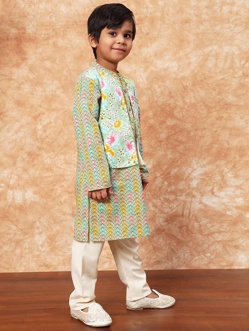 boys mandarin neck printed kurta pyjama set  - 21719814 -  Standard Image - 1