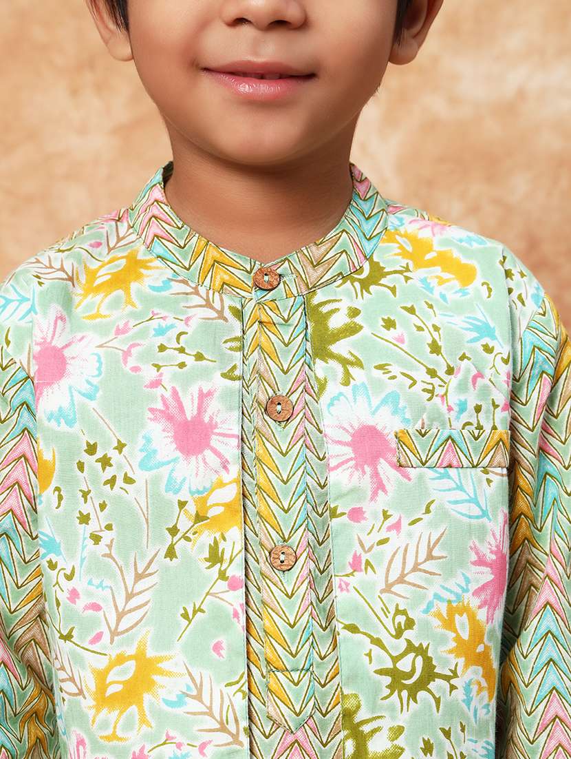 boys mandarin neck printed kurta pyjama set - 21719814 - Standard Image - 4