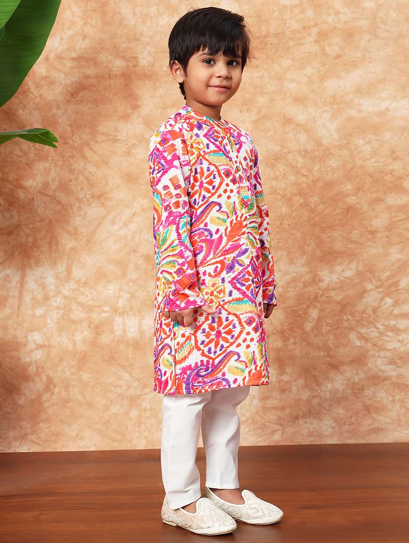 boys mandarin neck printed kurta pyjama set  - 21719816 -  Standard Image - 1