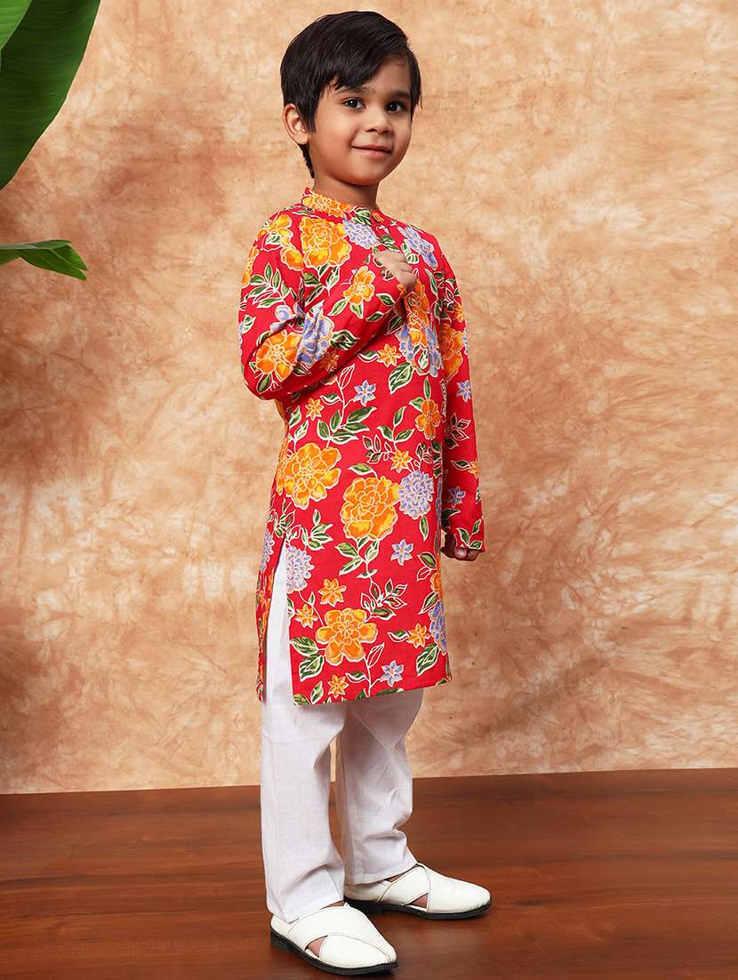 boys mandarin neck printed kurta pyjama set  - 21719822 -  Standard Image - 1