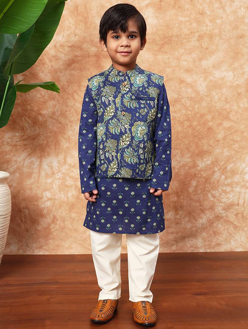 boys printed kurta pajama with jacket