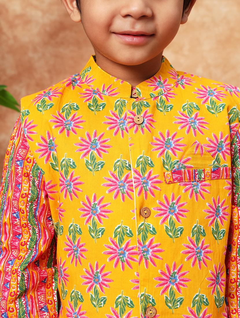boys printed kurta pajama with jacket - 21719824 - Standard Image - 4