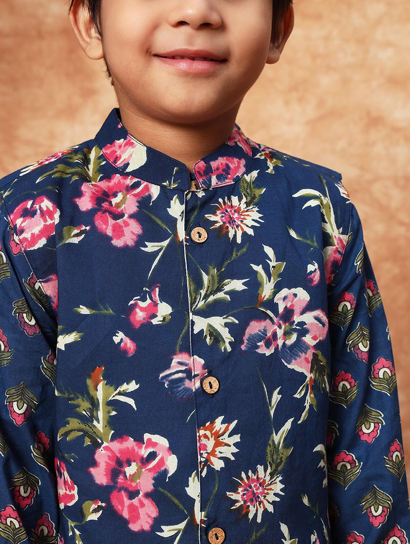 boys mandarin neck printed kurta pyjama set - 21719825 - Standard Image - 4