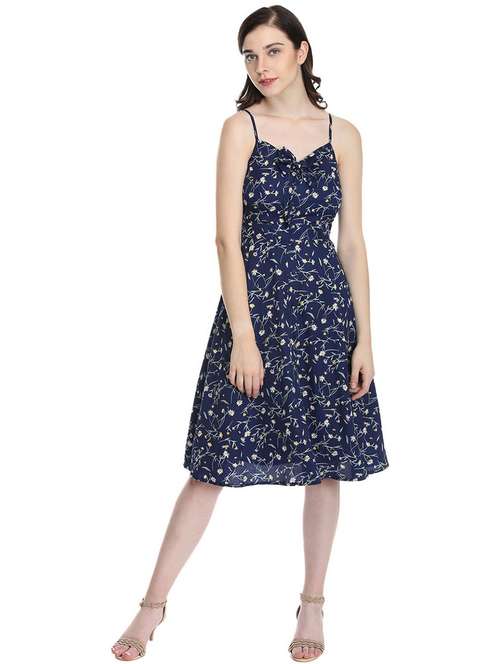 women printed shoulder strap a-line dress - 21719829 - Standard Image - 0