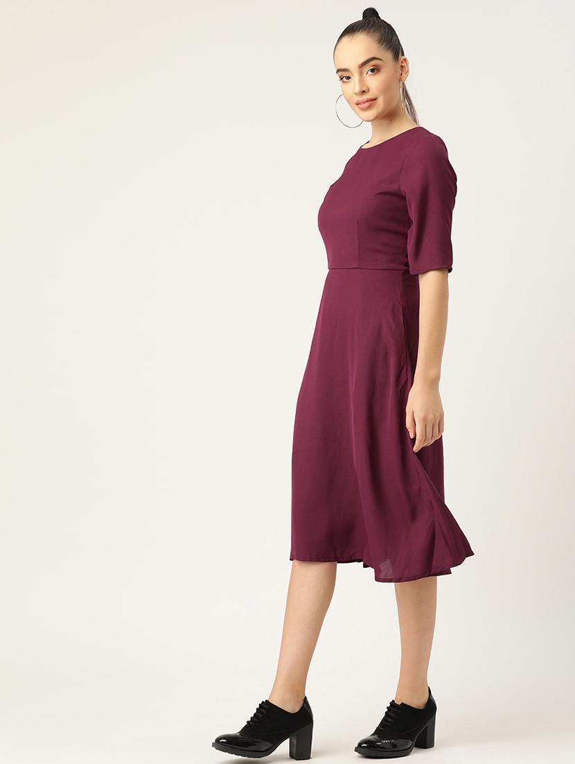 women solid short sleeves a-line dress - 21719838 -  Standard Image - 1