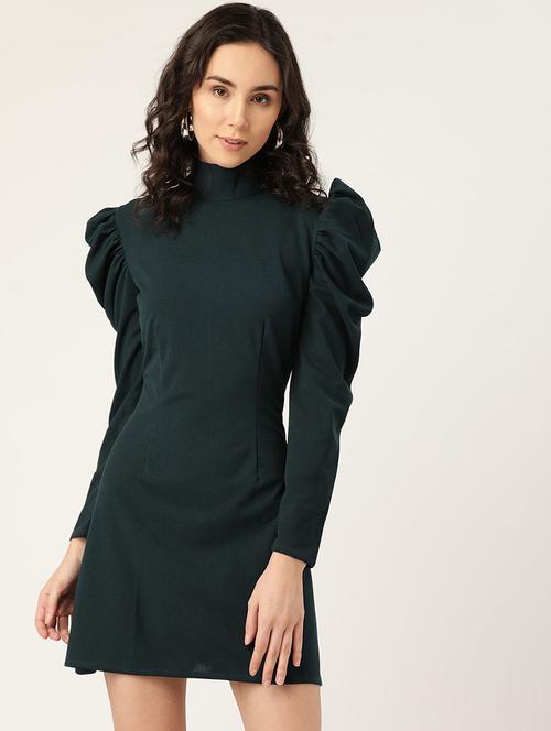 women solid puff sleeves sheath dress - 21719839 -  Standard Image - 0