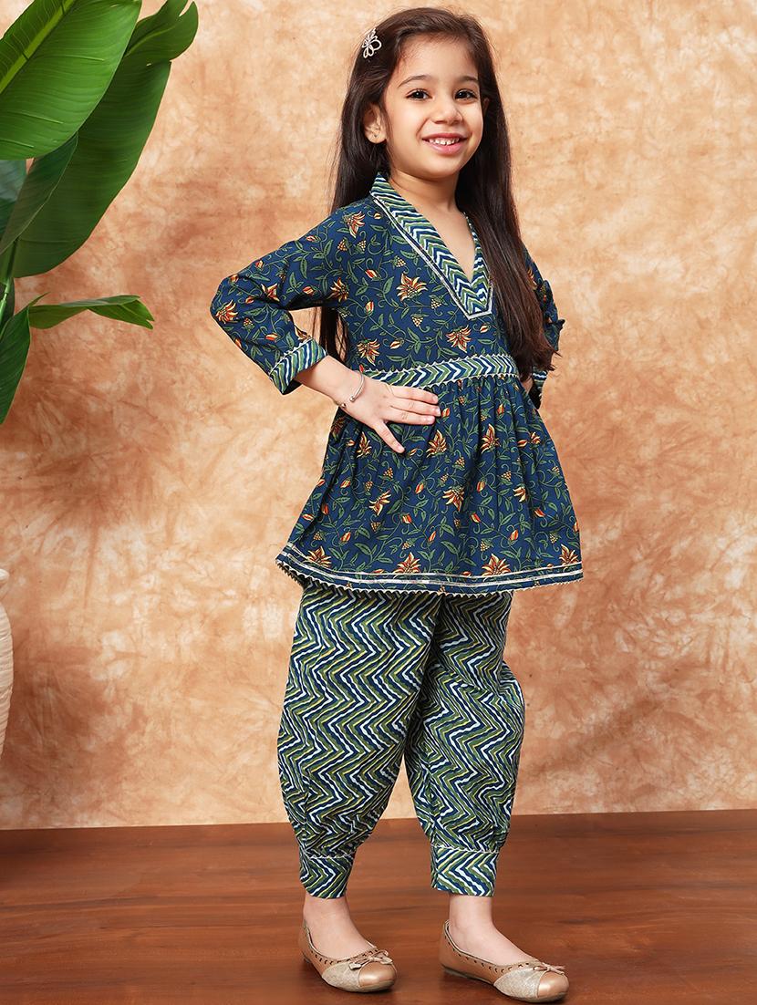 girls printed cotton kurta salwar set - 21719851 - Standard Image - 1