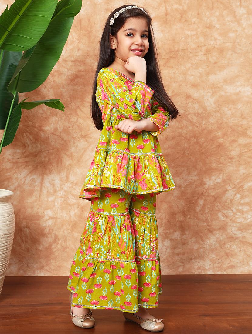 girls printed cotton kurta sharara set - 21719858 - Standard Image - 1