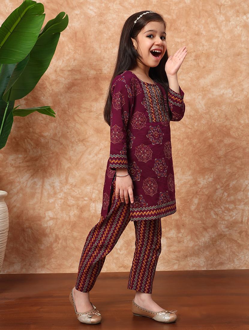 girls printed cotton kurta pant set  - 21719859 -  Standard Image - 1