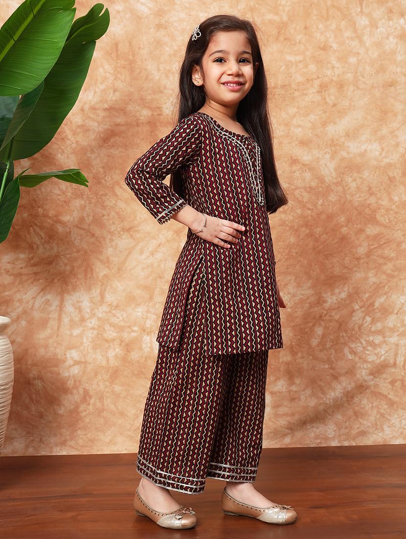 girls printed cotton kurta palazzo set - 21719860 - Standard Image - 1