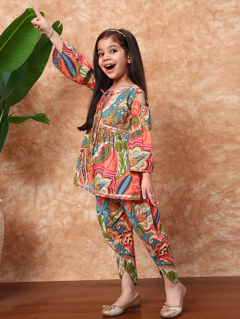 girls printed cotton kurta dhoti set - 21719866 - Standard Image - 1