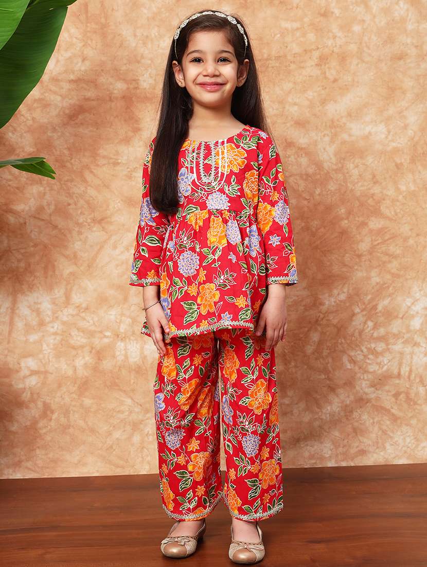 girls floral printed kurta sharara set 