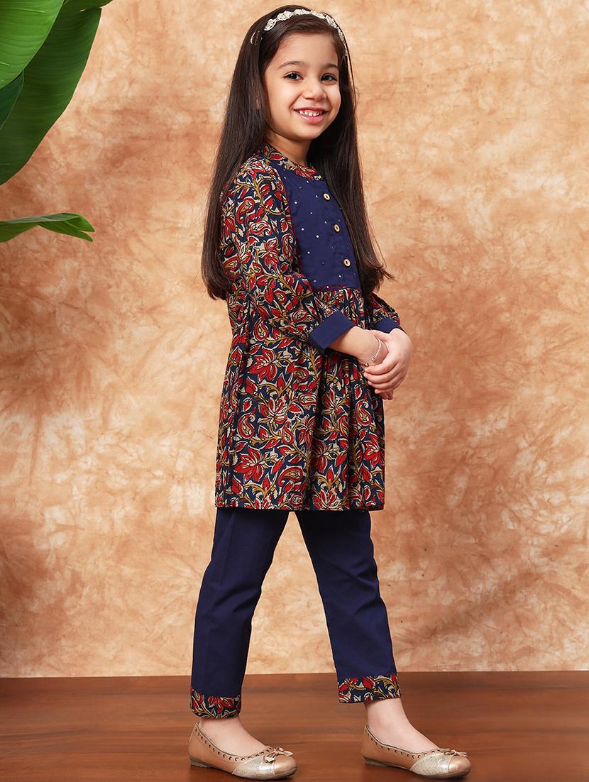 girls printed cotton kurta pant set - 21719872 - Standard Image - 1