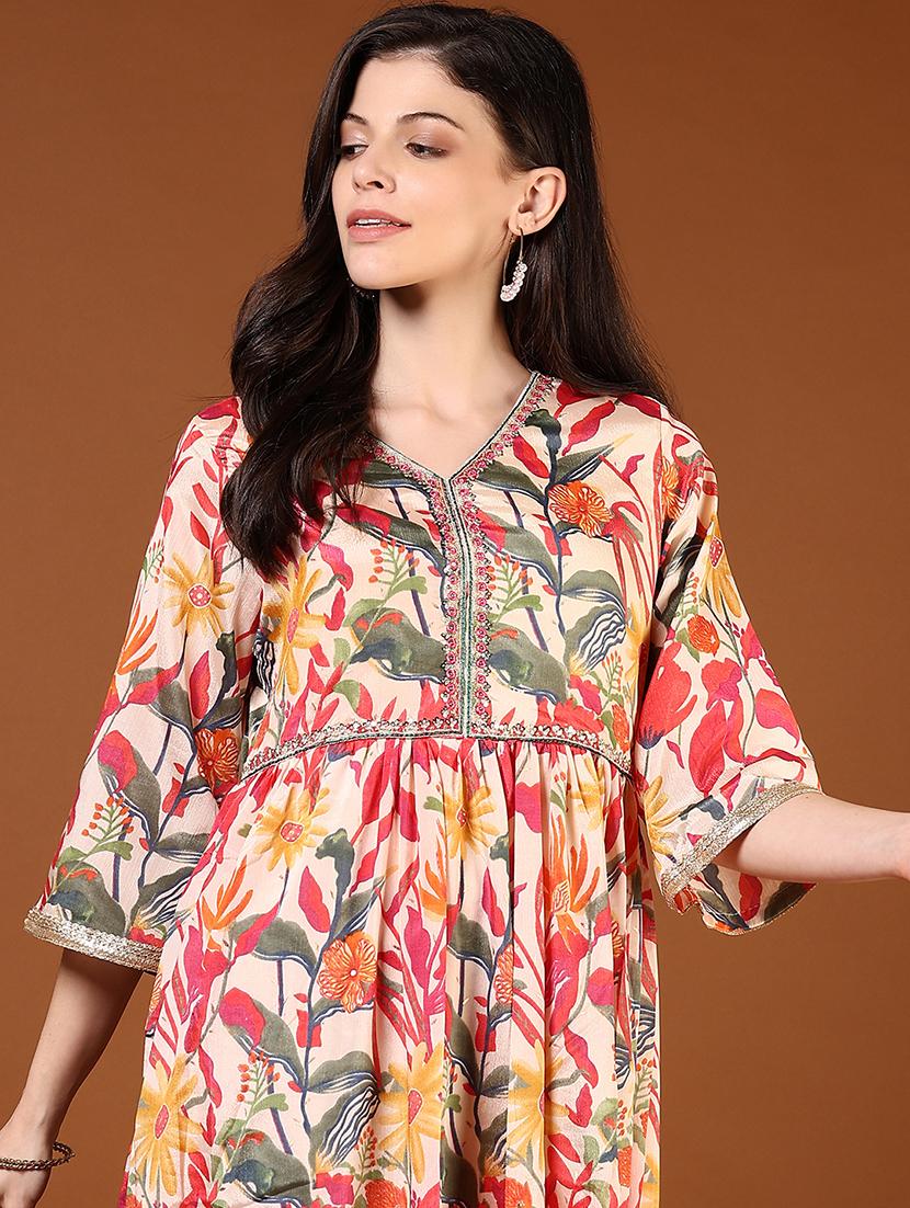 women three quarter sleeve flared kurta - 21719933 - Standard Image - 4