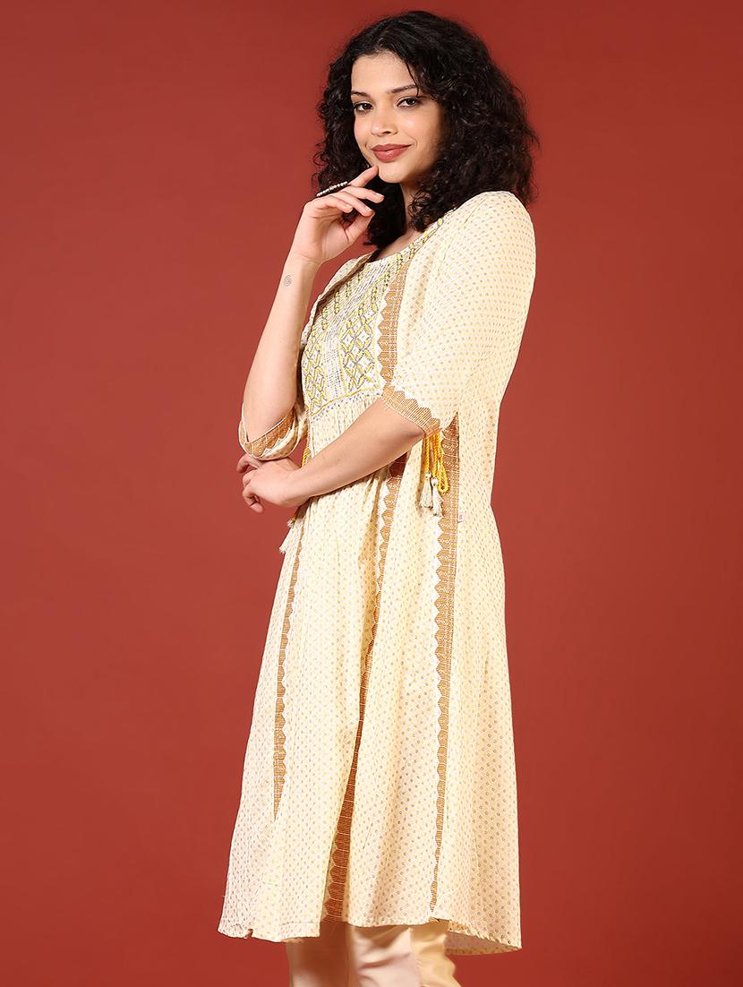 women three quarter sleeve a-line kurta - 21719936 - Standard Image - 1