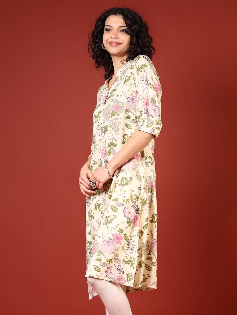 women printed three quarter sleeves straight kurta - 21719937 -  Standard Image - 1