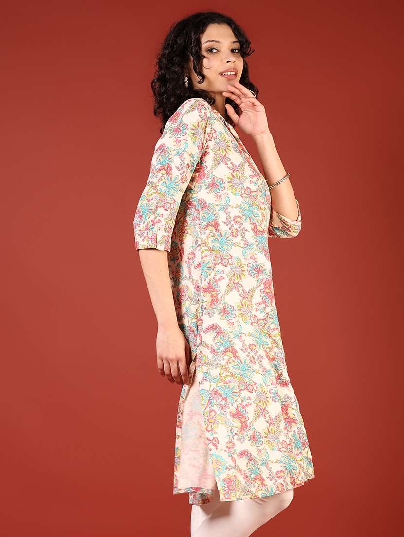 women printed three quarter sleeves straight kurta - 21719938 -  Standard Image - 1