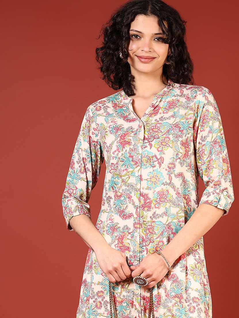 women printed three quarter sleeves straight kurta - 21719938 -  Standard Image - 4