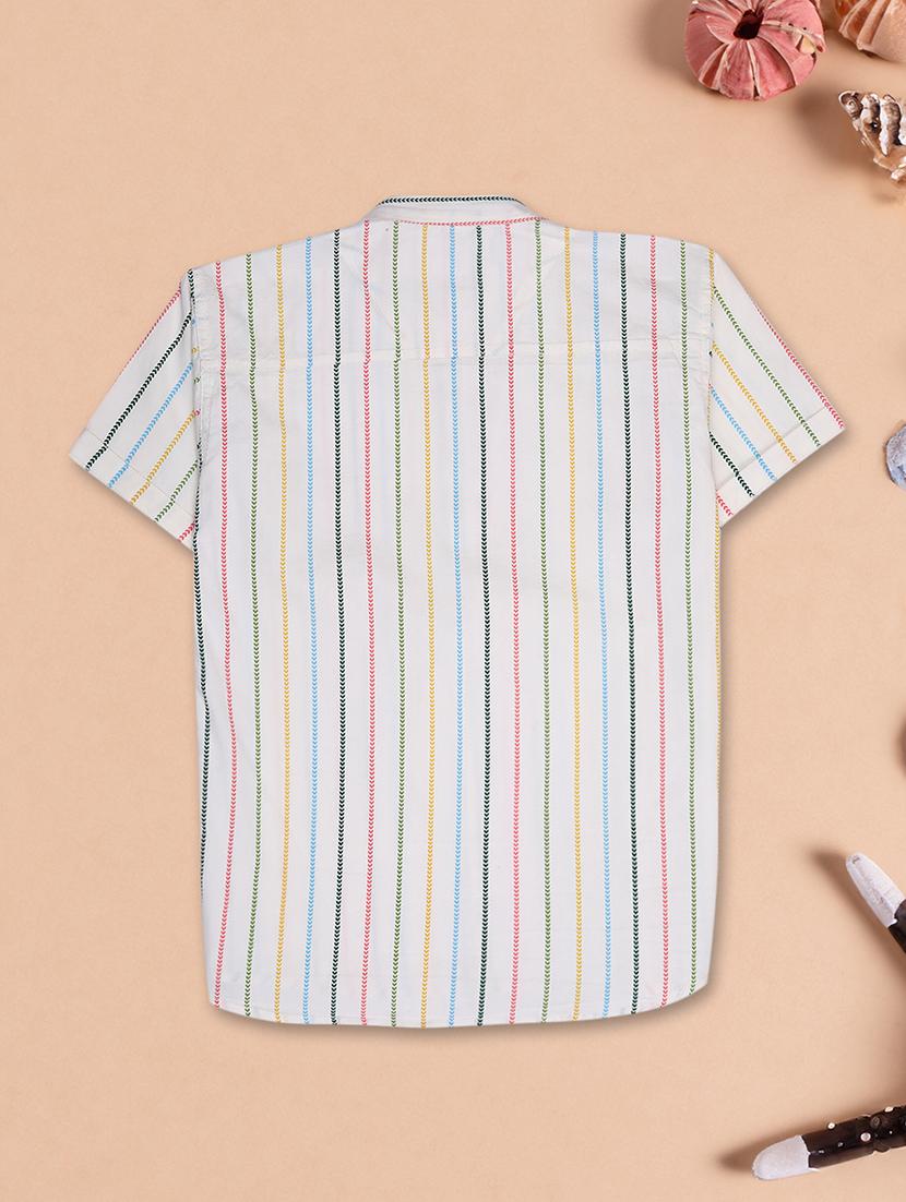 boys striped mandarin neck short sleeve shirt - 21719945 - Standard Image - 1