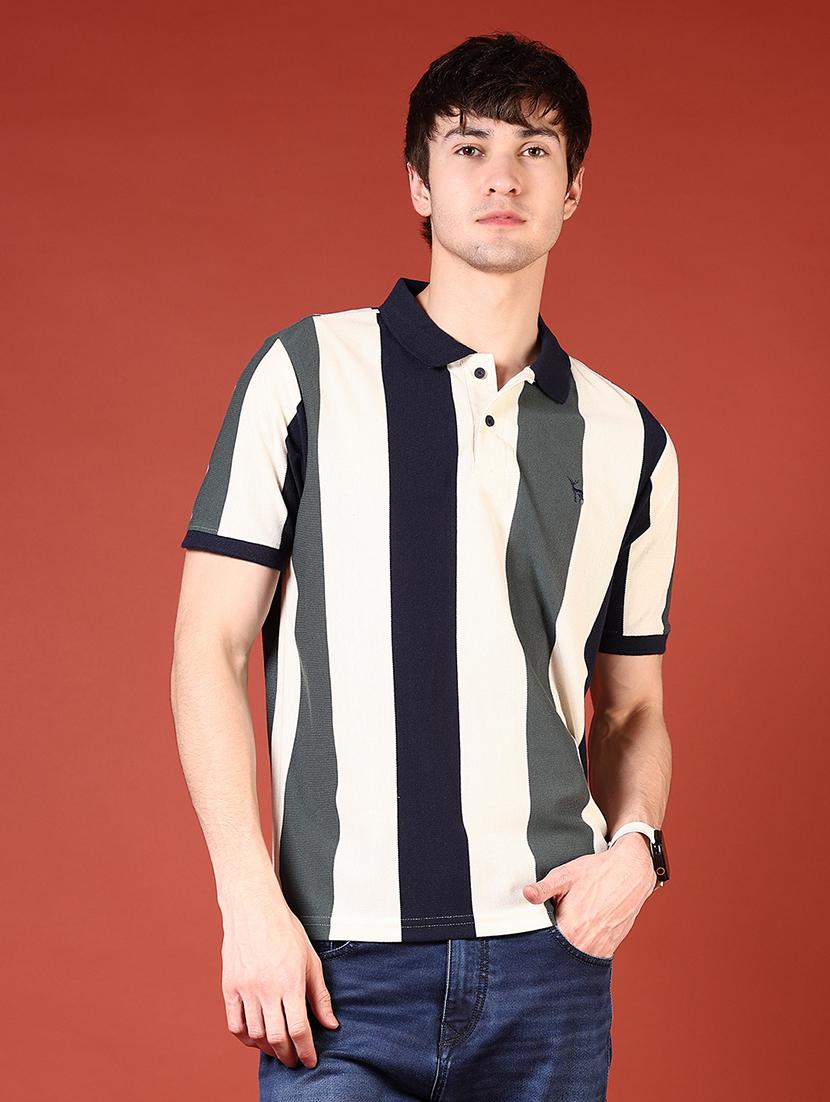 men striped short sleeve regular fit polo t-shirt