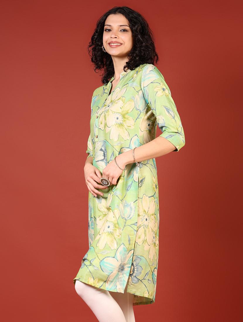 women three quarter sleeves straight kurta - 21719956 - Standard Image - 1