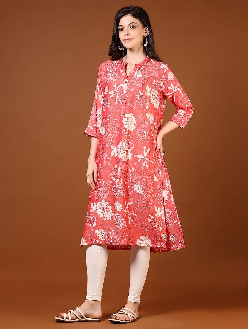 women printed three quarter sleeves straight kurta - 21719958 -  Standard Image - 1