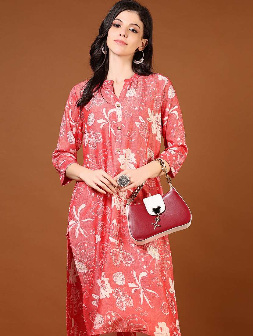 women printed three quarter sleeves straight kurta - 21719958 -  Standard Image - 4
