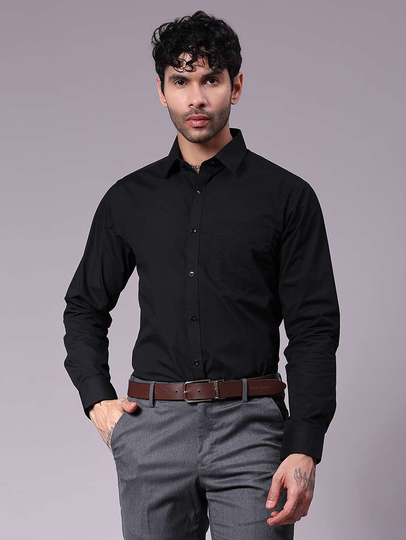 men solid collared long sleeve shirt - 21719968 -  Standard Image - 1