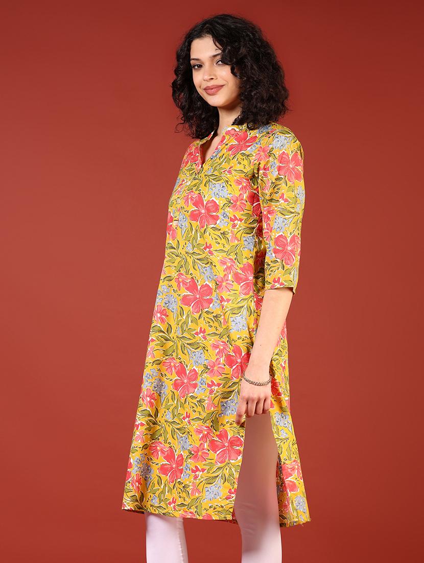 women three quarter sleeves straight kurta - 21719986 -  Standard Image - 1