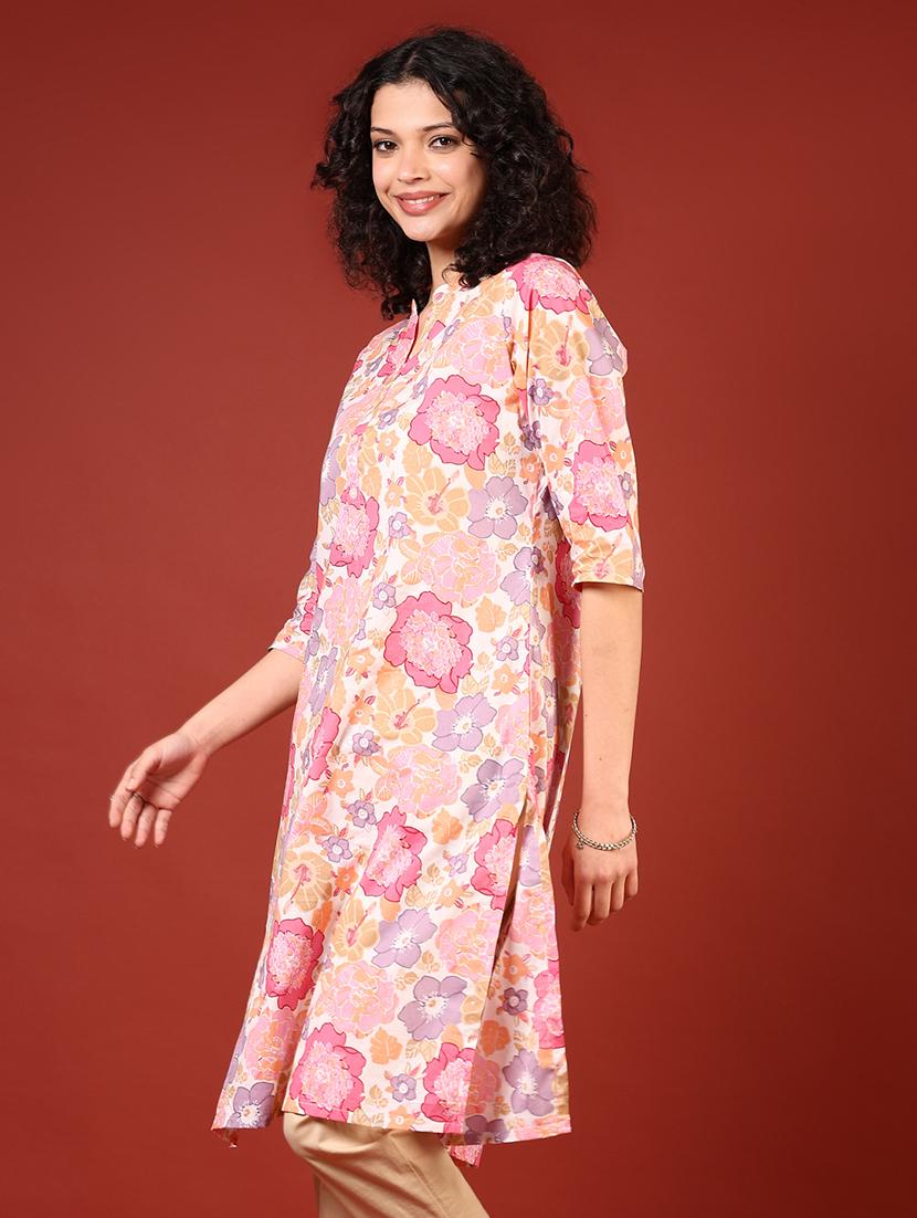 women three quarter sleeves straight kurta - 21719987 -  Standard Image - 1