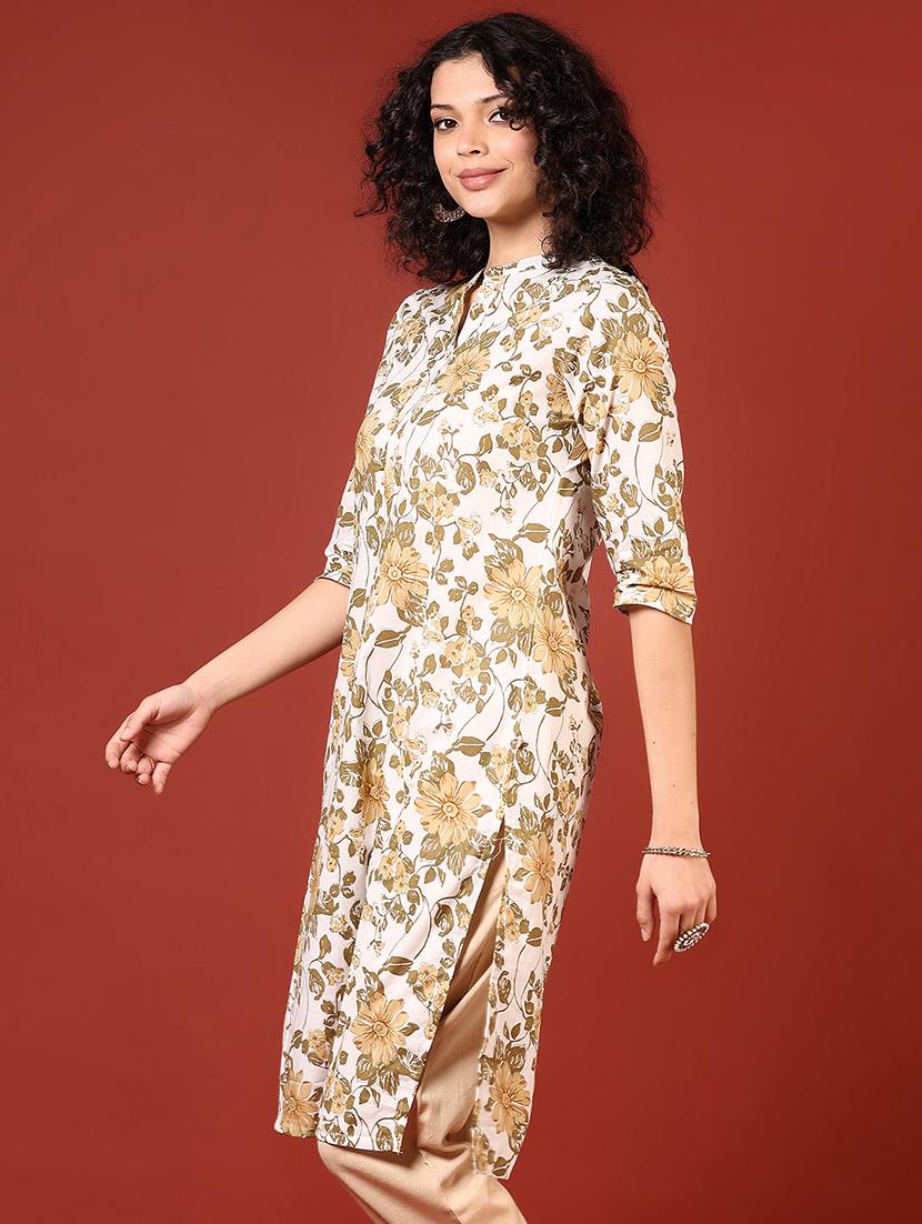 women three quarter sleeves straight kurta - 21719988 -  Standard Image - 1