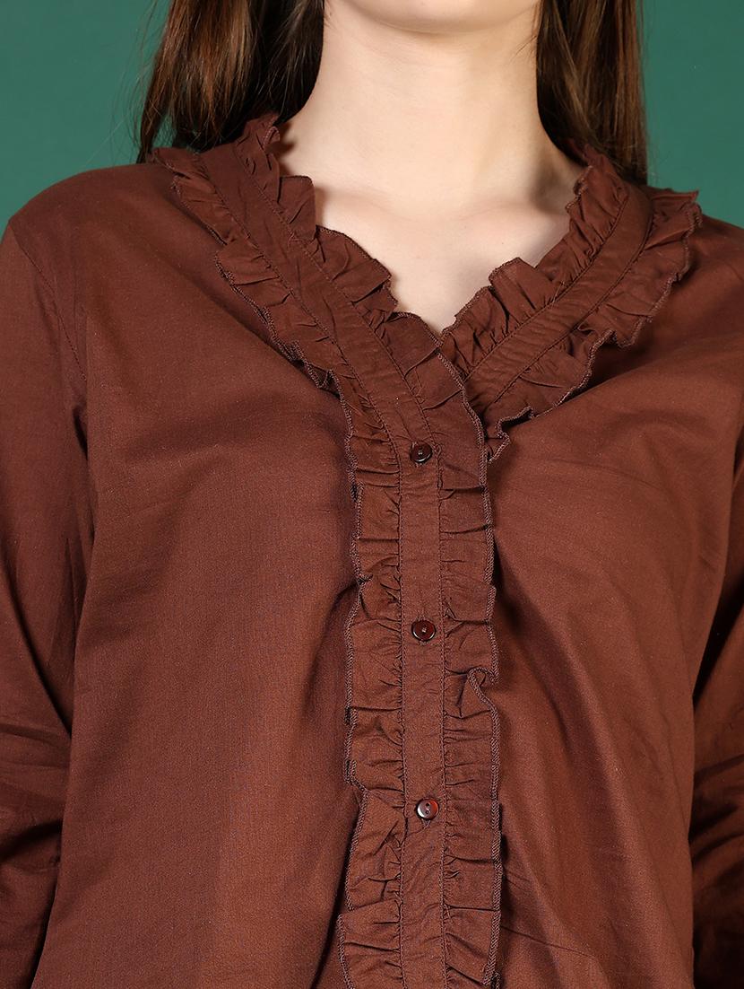 women brown solid long sleeve regular shirt - 21719989 - Standard Image - 4