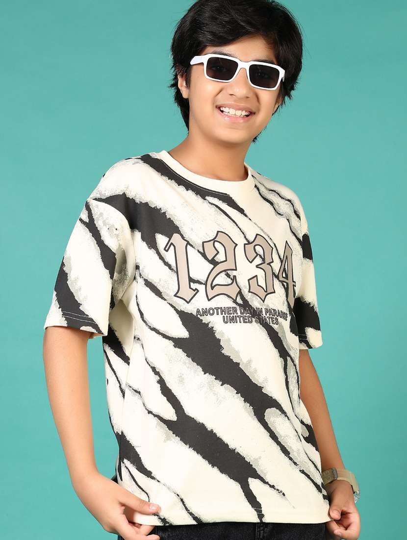 boys cream printed short sleeve t-shirt