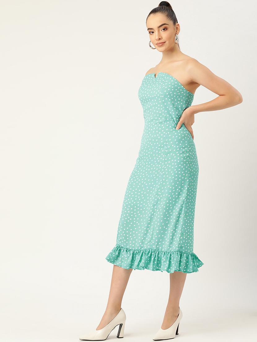 women polka doted calf length tube dress - 21720086 - Standard Image - 1