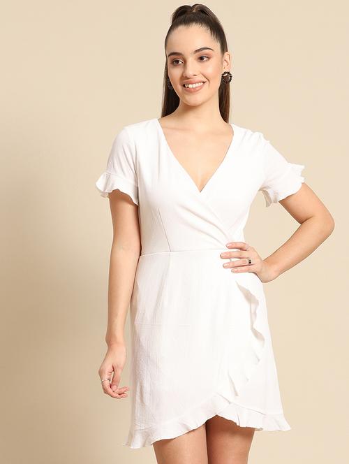 women solid short sleeves wrap dress - 21720106 -  Standard Image - 0